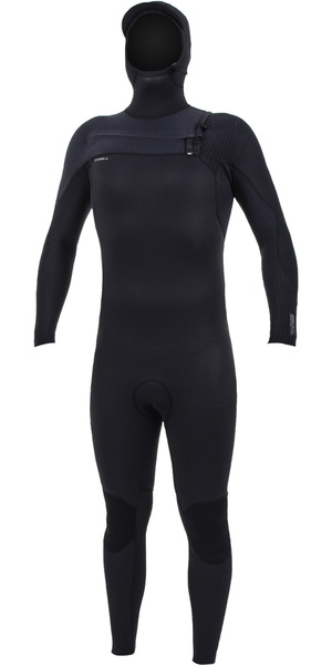 2025 O'Neill Hombres HyperFreak+ 4/3mm Chest Zip Con Capucha Neopreno 5346 - Black